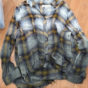 Vintage Havana Plaid Long Sleeve Top - Blue and Yellow